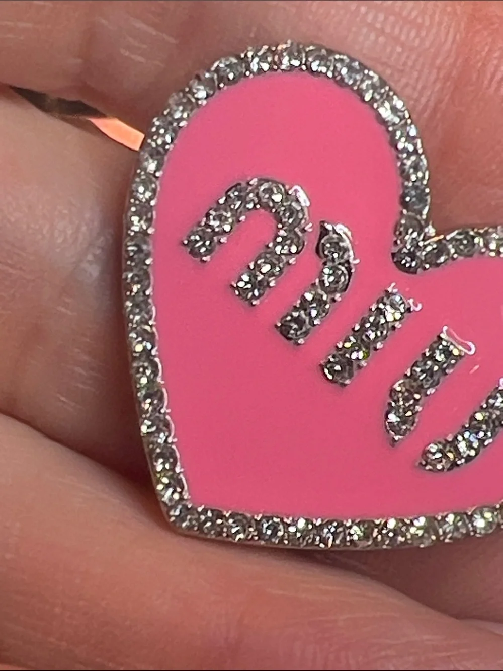 Pink Heart Enamel Pin with Rhinestones -